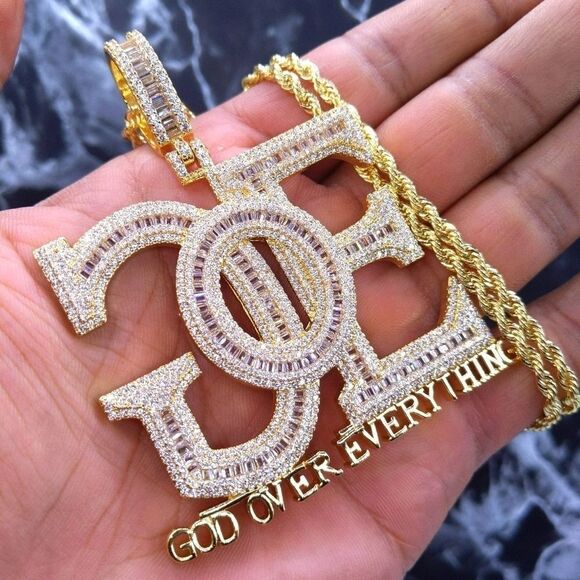 14K Yellow Finish God Over Everything - Picture 1 of 7